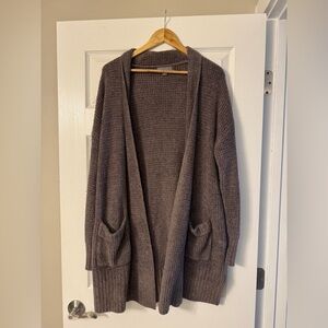 Gray/Purple Barefoot Dreams Cozy Chic Soft Cardigan Sweater with Pockets Size XL
